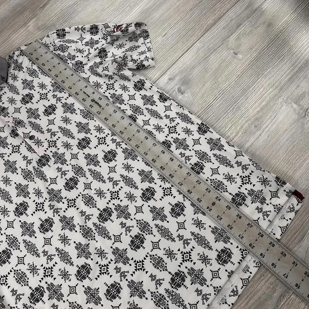 Greyson Polo Shirt Mens Medium White Black Aztec Southwestern Dakota Dunes - Picture 5 of 8